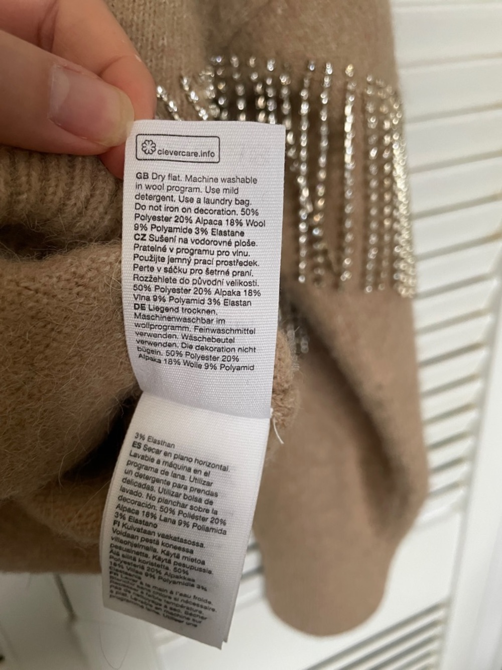 Alpaca Blend Tan Crewneck Sweater with Crystal Fringe, & Other Stories - Picture 5 of 6